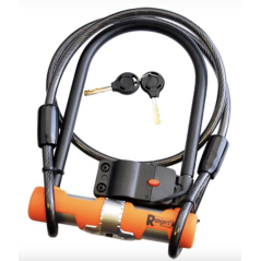 RANGERS ANTIVOL VELO U 115 X 190MM NOIR / ORANGE AVEC CABLE A BOUCLES D10 X 1.20M ET SUPPORT